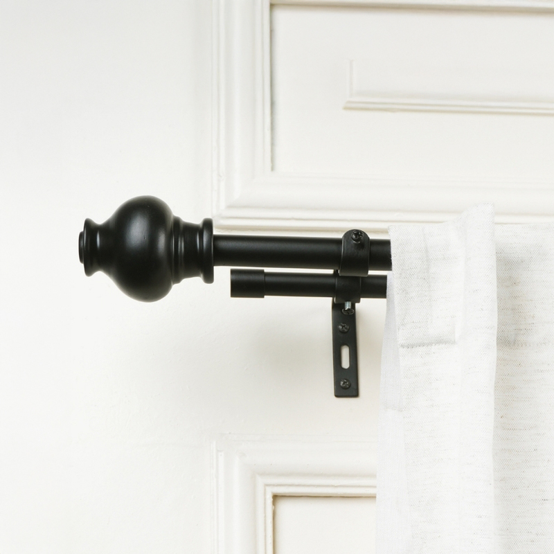 Zellij Duo Extendable 1" Double Curtain Rods With Abstract Finial & Brackets (Black)