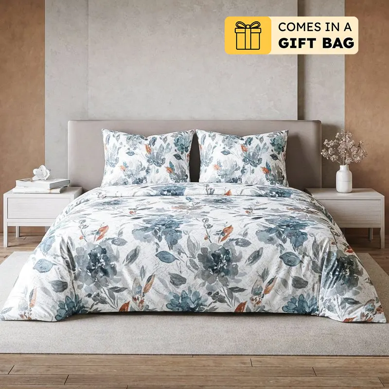 Teva Vintage Flora Cotton Bedsheet (Blue) - 254 TC - King