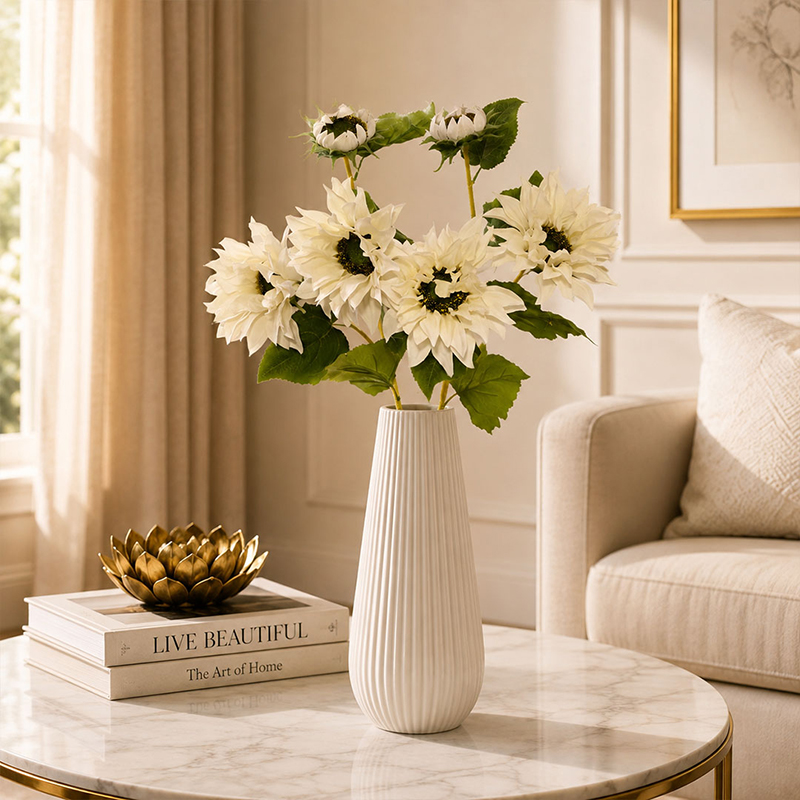 Garden Muse Sunflower Artificial Flower Stick (White) - Set of Two