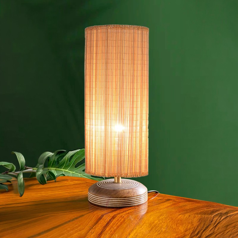 Savera Bamboo Zoom Fabric Table Lamp - Beige,Brown