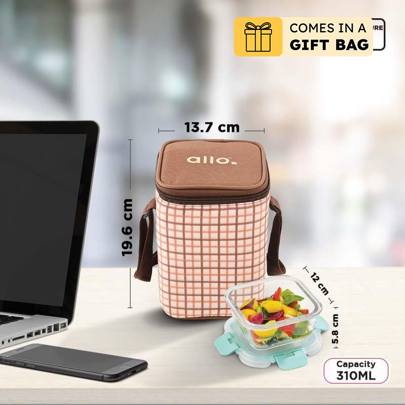 Jonas Lunchbox With Square Checks Bag (310 ML) - Set Of Three - 310 ML