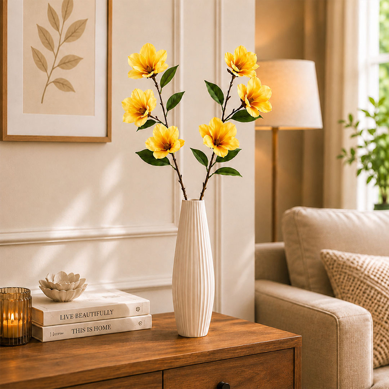 Flora Amara Magnolia Artificial Flower Stick (Yellow) - Set of Two