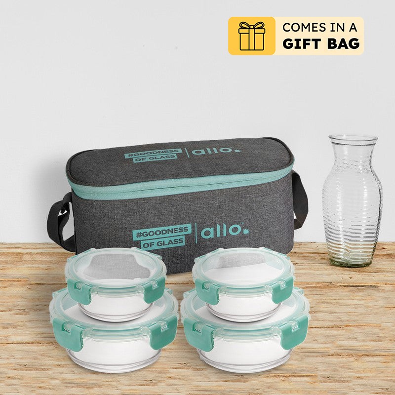 Grunty Leak Proof Glass Lunch Box with Bag- Set of Four - Bundles