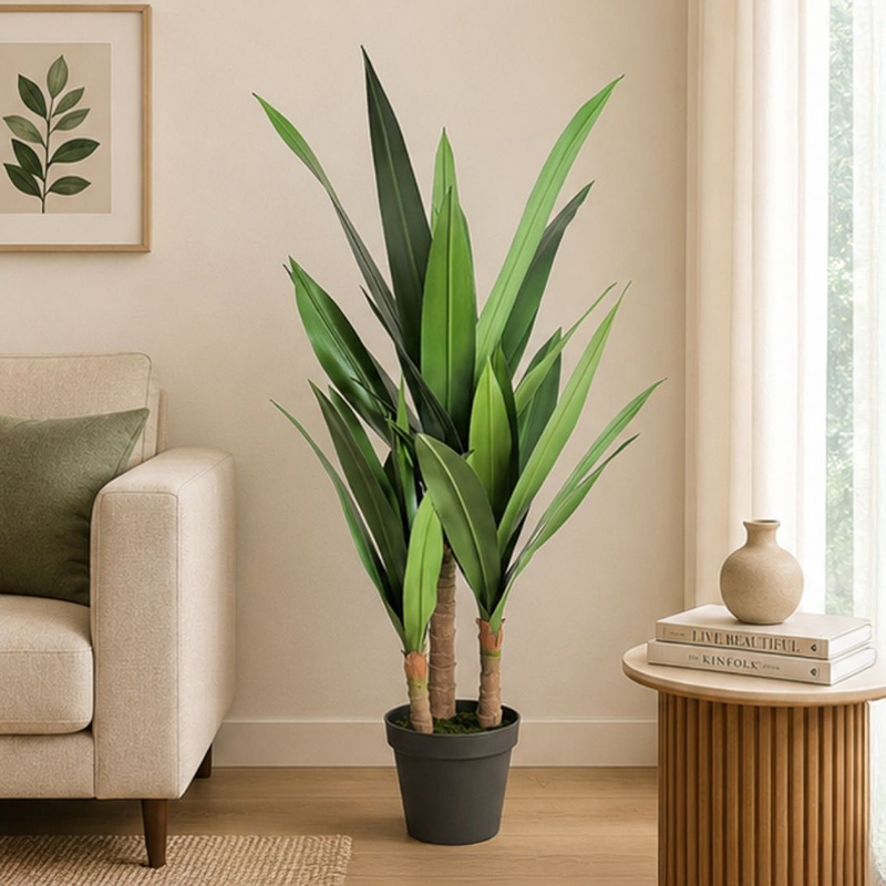 130 cm (4.3 ft) Zen Fronds Artificial Dracaena Plant With Black Plastic Pot