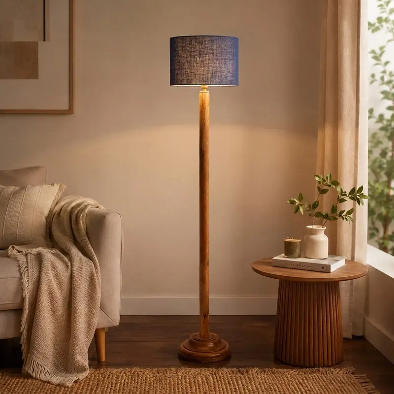 Indigo Weave Jute Wooden Floor Lamp