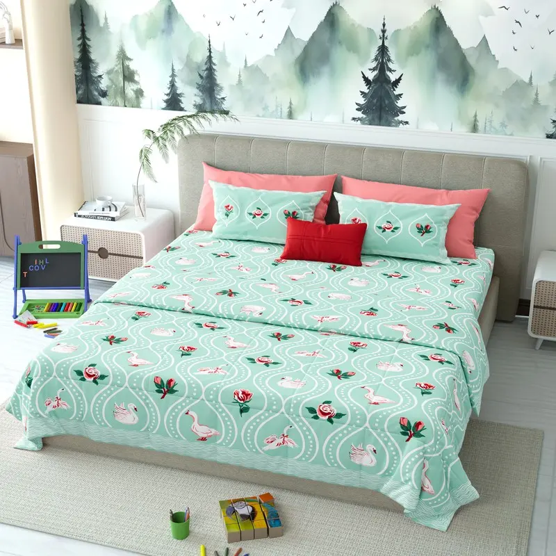 Zoozy Printed Cotton Kids Bedsheet (Green) - 120 TC