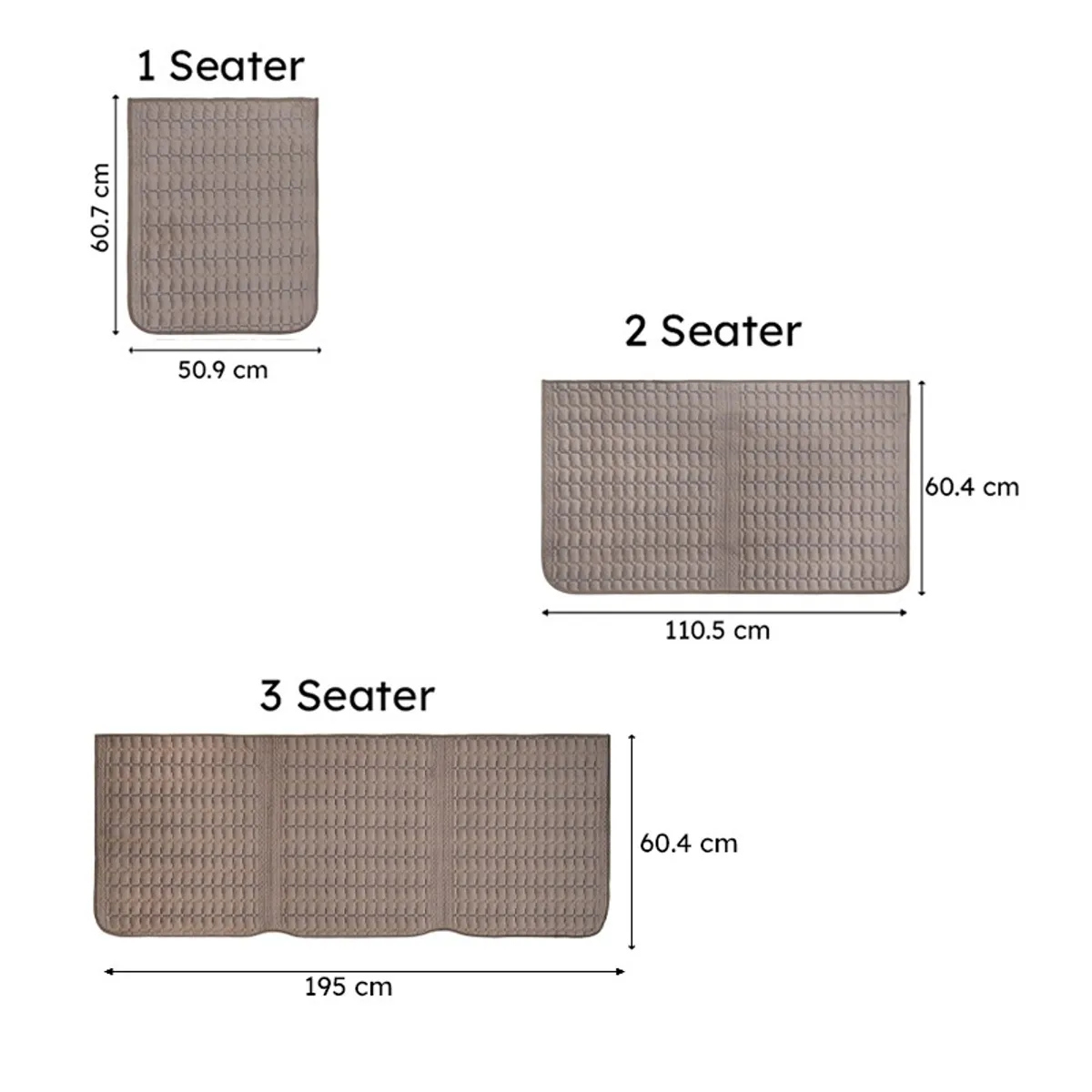 Illustration showing cover measurements for one, two and three seaters