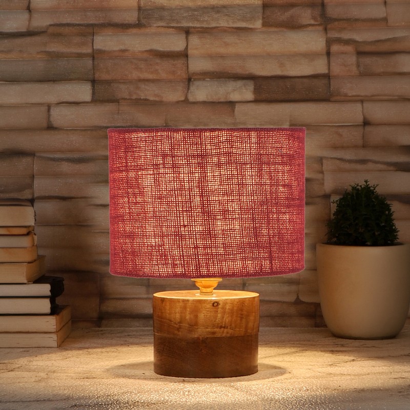 Alnus Wooden Table Lamp - Maroon