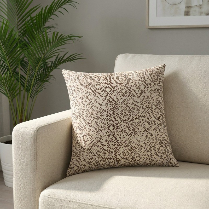 Spring Spiral Printed Cotton Cushion Cover - White,Brown