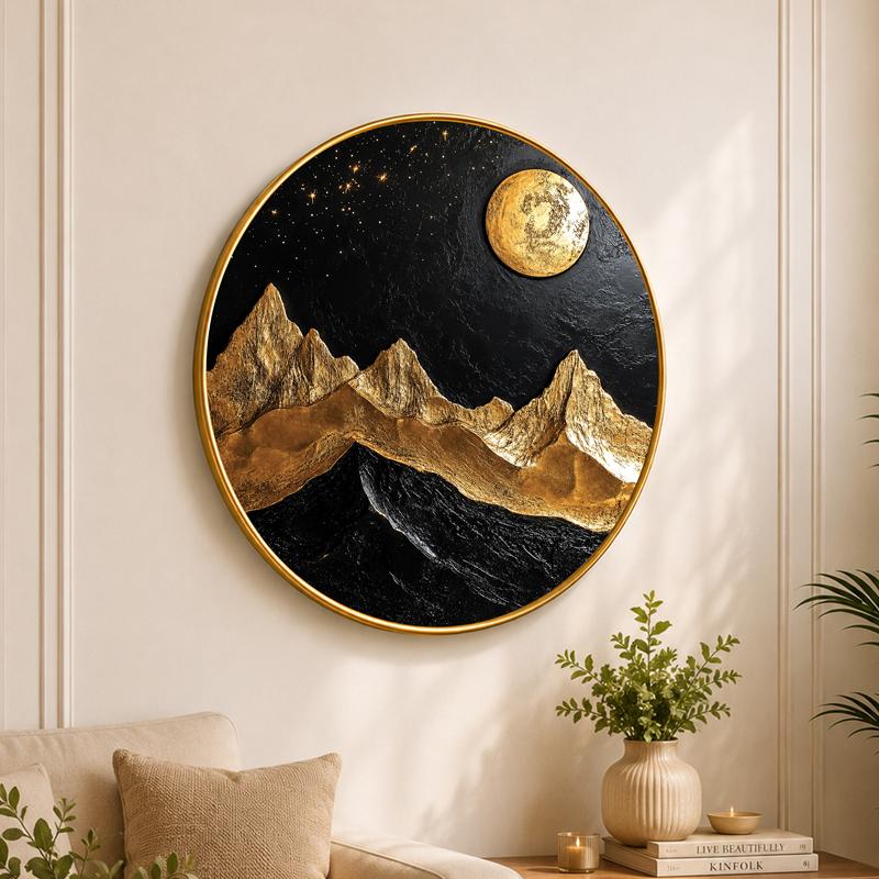 Moonlit Golden Peaks MDF Wall Art