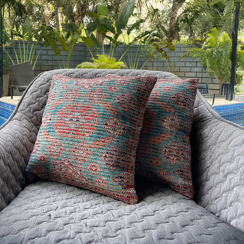 India Circus Weaver's Tale Tufted Cotton Cushion Cover - Set Of Two