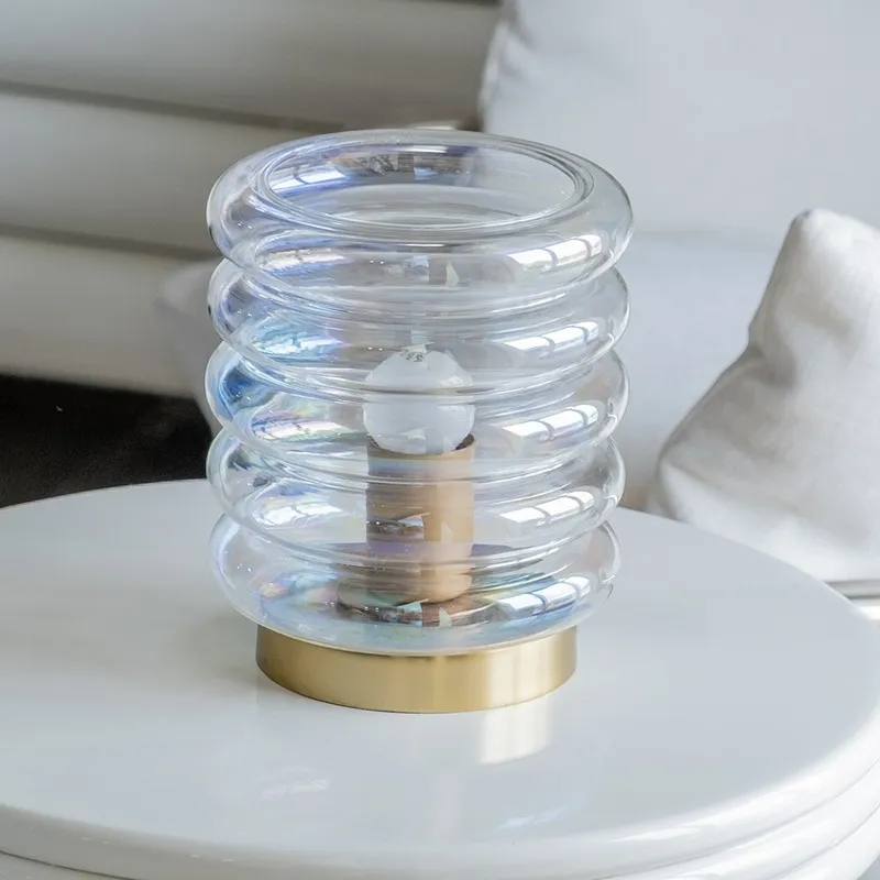 Close view of the bubble glass table lamp with metallic base