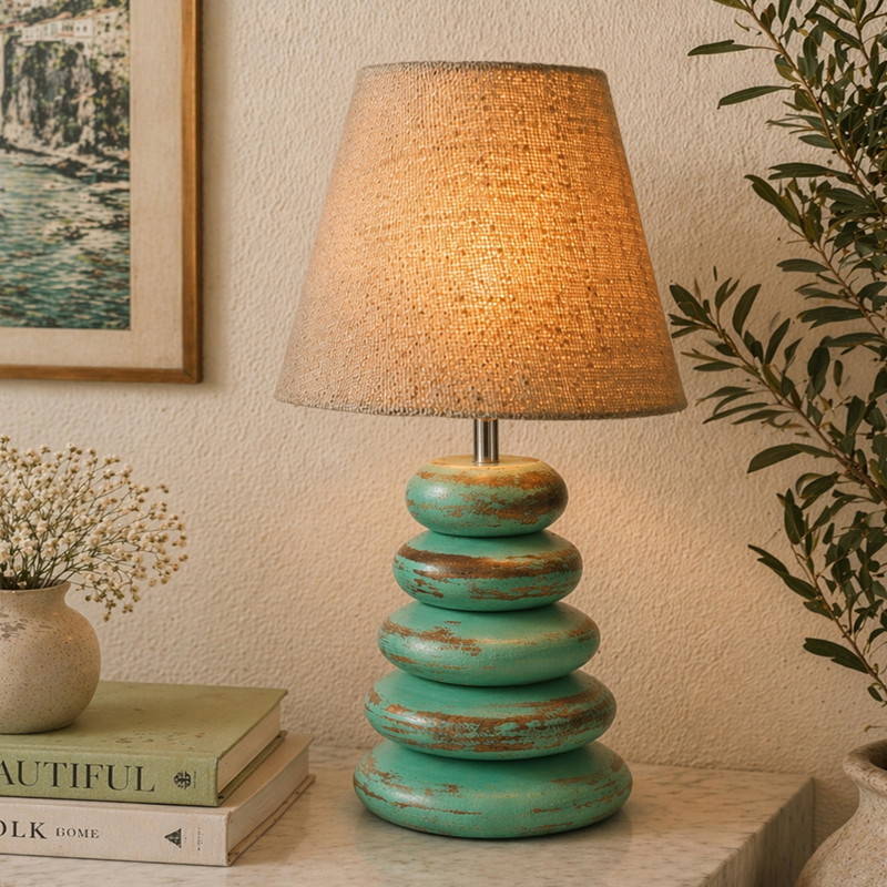 Amber Pebbles Fabric Table Lamp - Blue,Brown