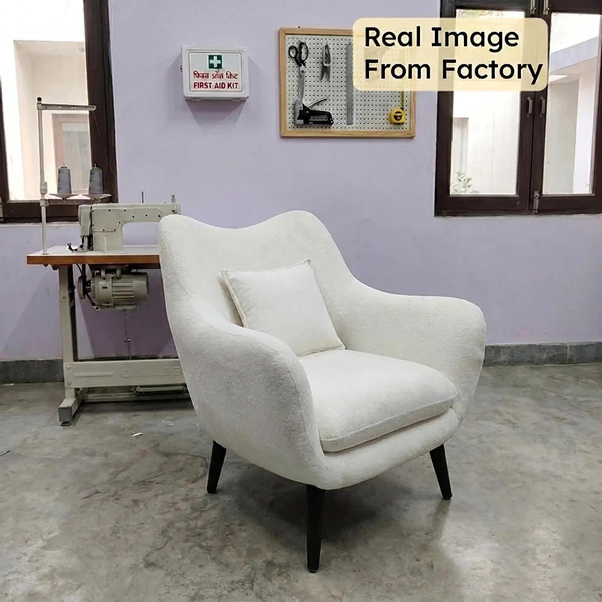 Corvale Teak Wood & Velvet Accent Chair