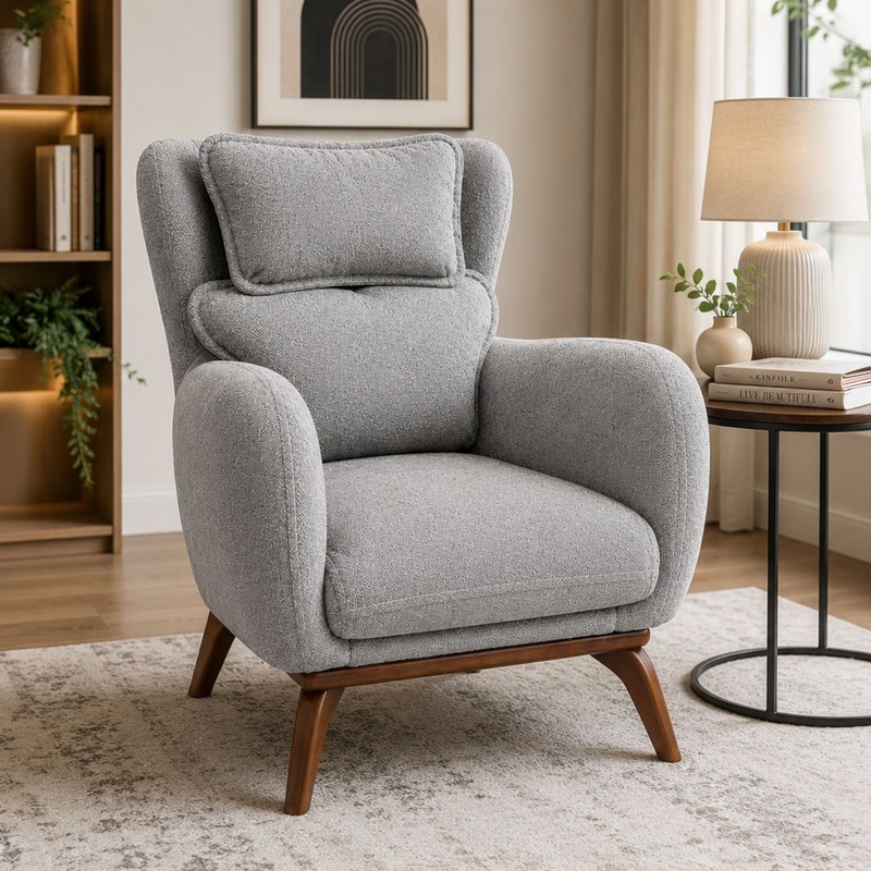 Bellavista Teak Wood & Suede Lounge Chair - Grey
