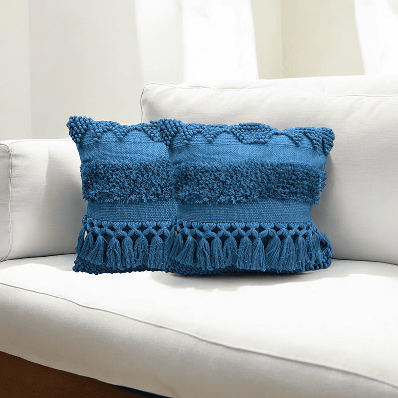 Squish-A-Lot Tufted Cushion Cover (Blue) - Set Of Two - 18 x 18 Inches