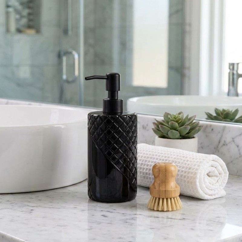 Crosshatch Polyresin Soap Dispenser (Black) - 420 mL - 420 mL