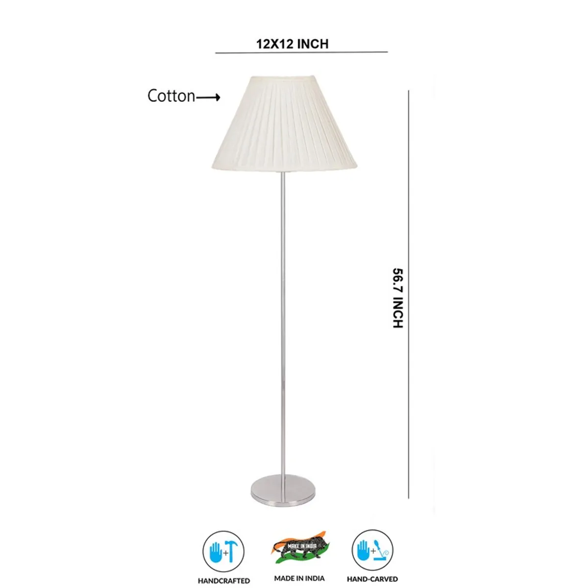 White pleated floor lamp shown front-facing on a plain white background