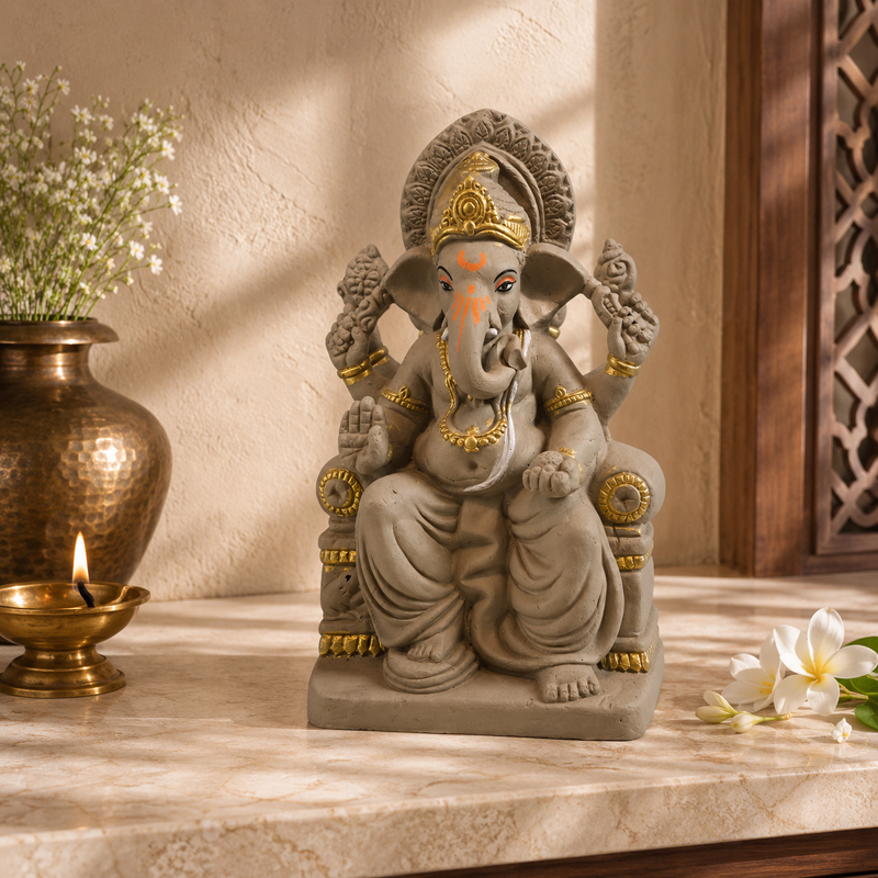Prosperity Blessings Ganesha Clay Idols & Sets - Beige,Gold