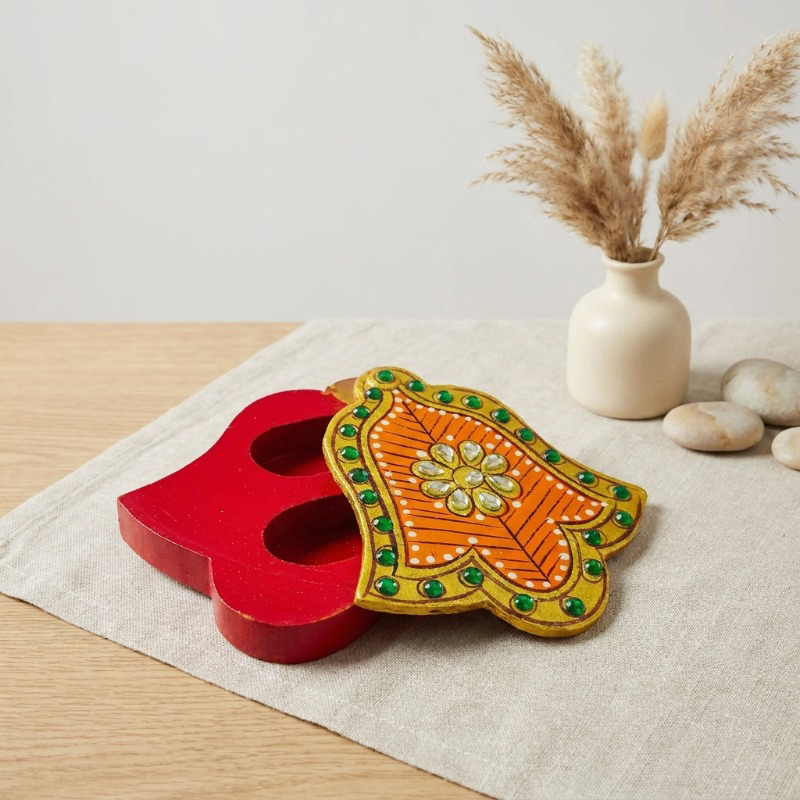 Meenakari Orange Bell Shape Kum Kum Roli Box