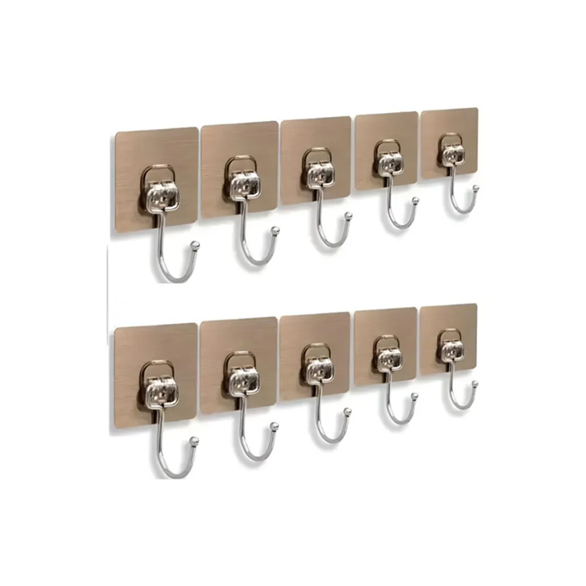Ten beige square hooks displayed in two rows against a white background.