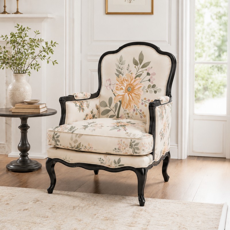 Northwick Teak Wood & Faux Seude Accent Chair