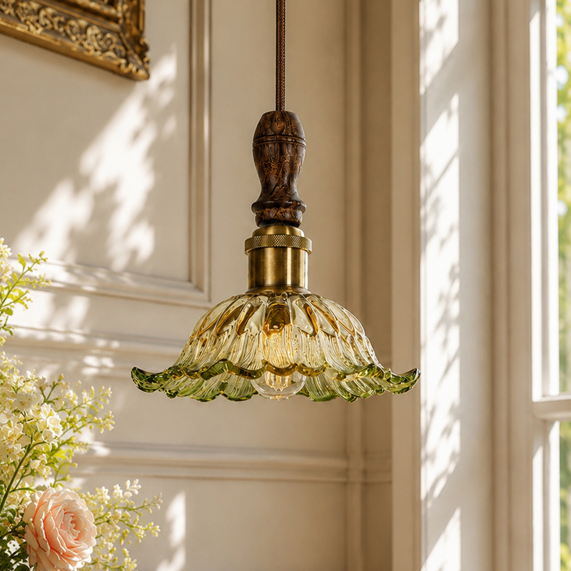 Veloura Floral Glass Ceiling Lamp - Green
