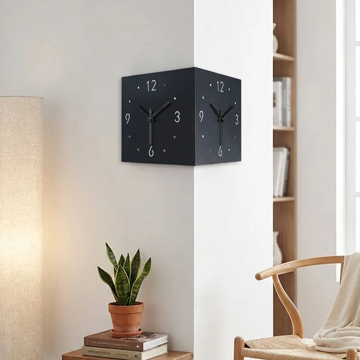 Architectural Corner Wrought Iron Wall Clock - Black