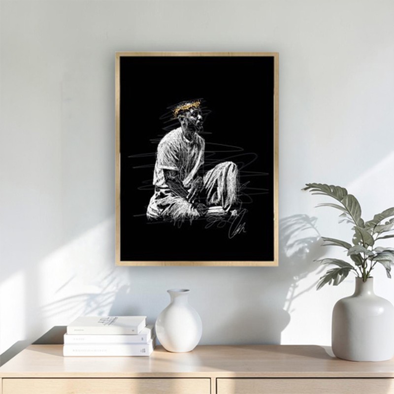 Kneeling Figure Wall Painting With Frame