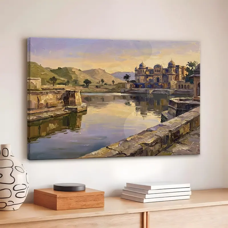 Heritage Palace Lakeside Reflection Canvas Wall Painting