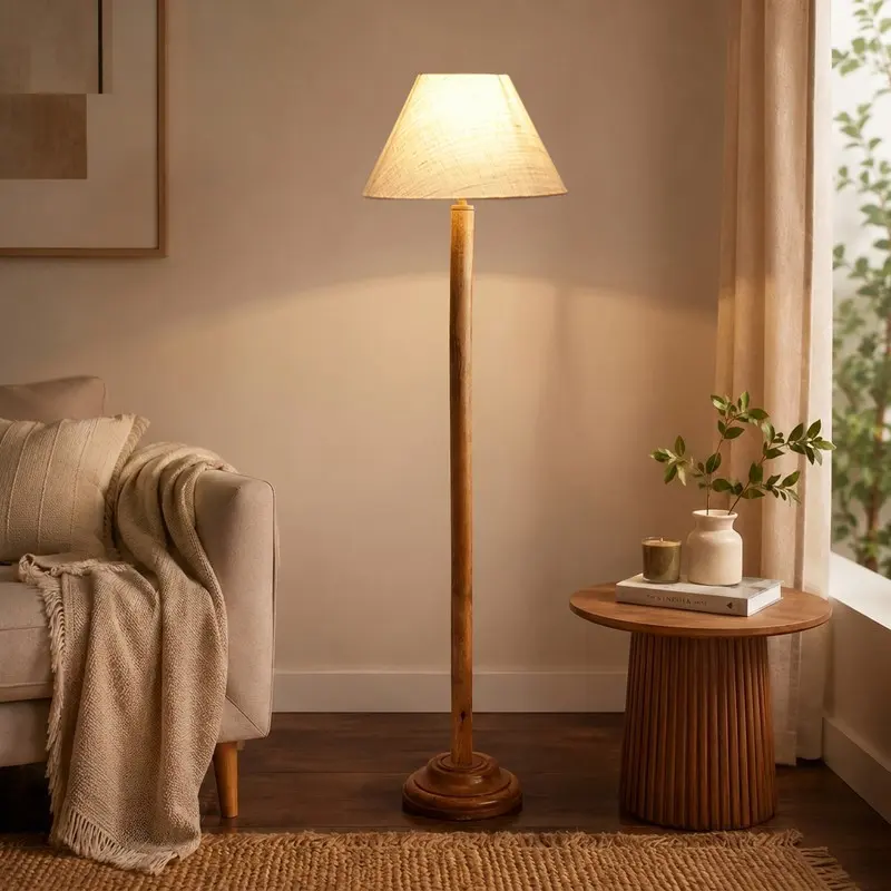 Linen Glow Jute Wooden Floor Lamp