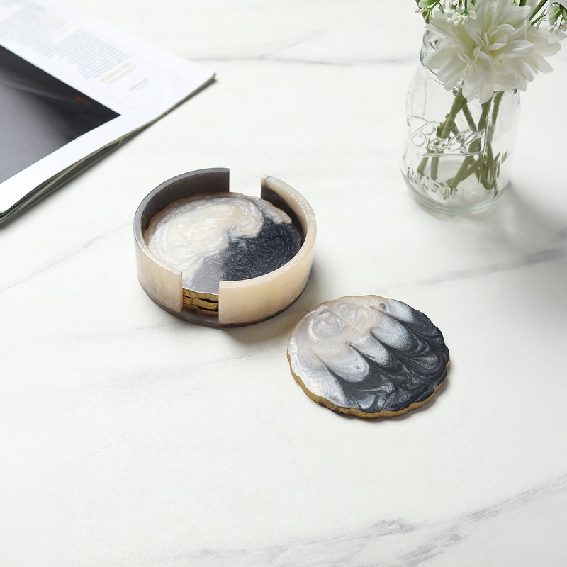 Belluno Resin Coasters with Stand - Four Piece Set