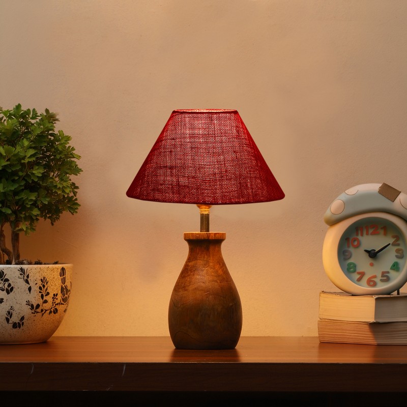 Pithos Wooden Table Lamp - Red