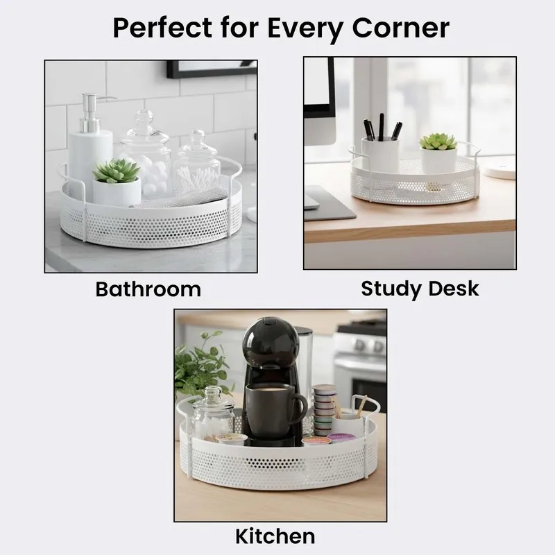 White round basket shown for bathroom, study desk and kitchen use