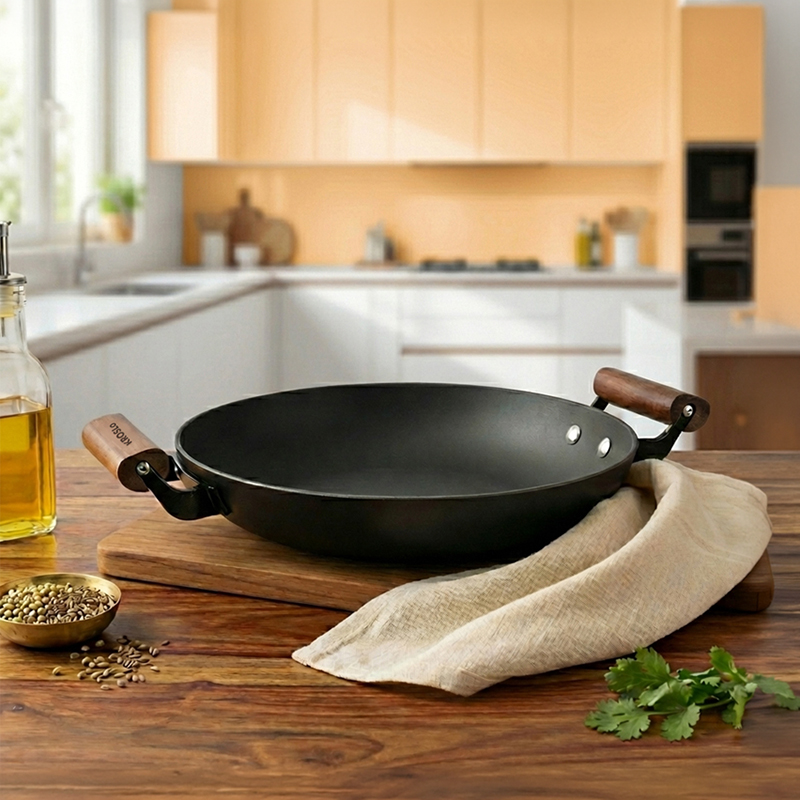 Kroslo Titanium Enamel Cast Iron Kadhai - 3000 mL - 3000 mL