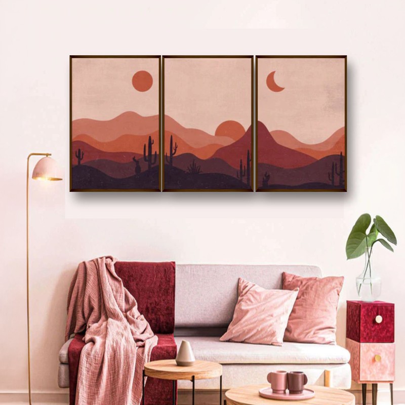 Dusky Highlands Canvas Wall Painting - Set of Three