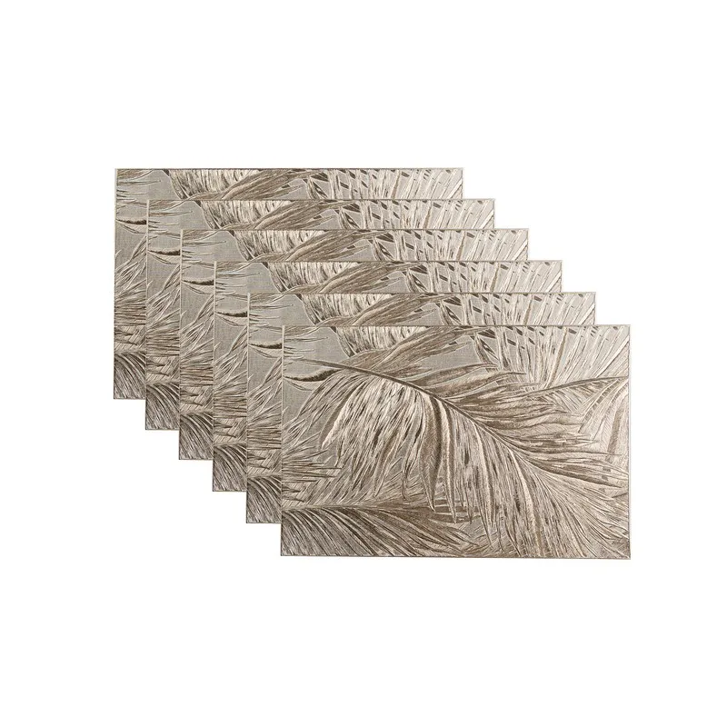 Set of six rectangular table mats with metallic palm leaf pattern