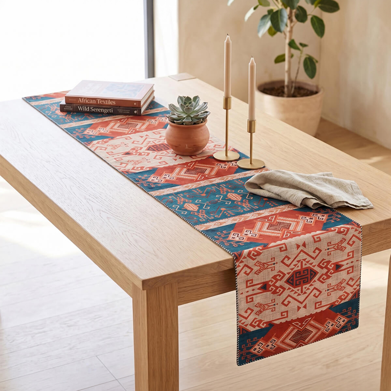 India Circus Geometrical Blues Micro Velvet Table Runner - 4 Seater