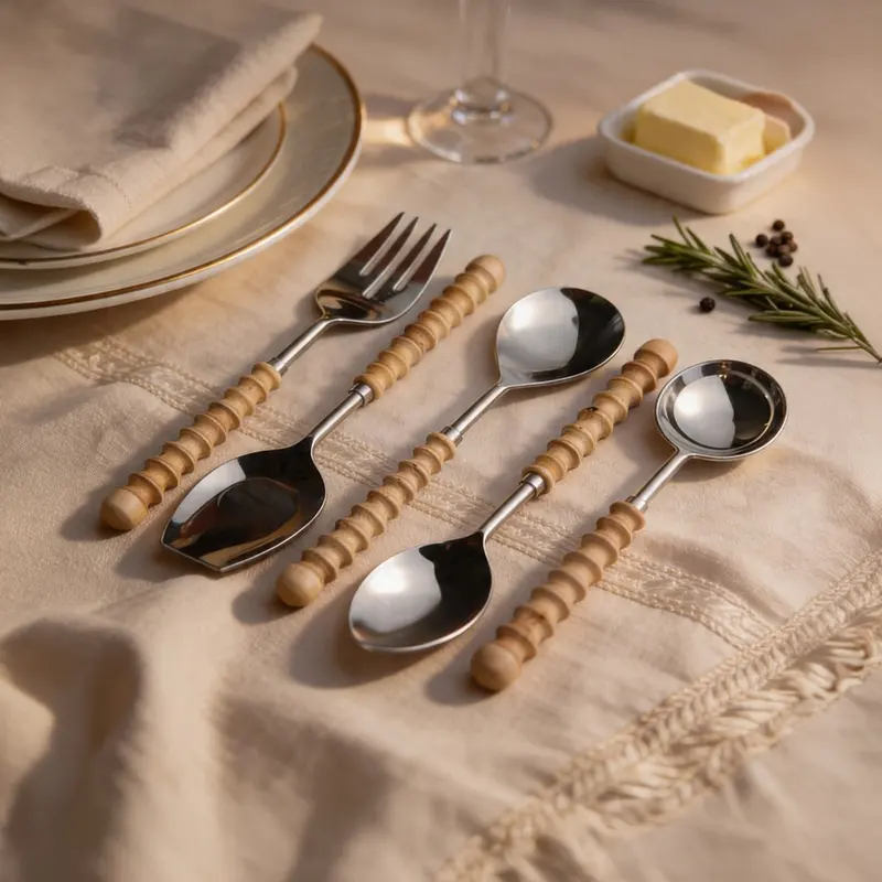 Woodland Grace Stainless Steel & Wood Serving Spoon - Five Piece Set