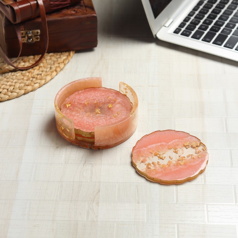 Verona Resin Coasters with Stand - Four Piece Set