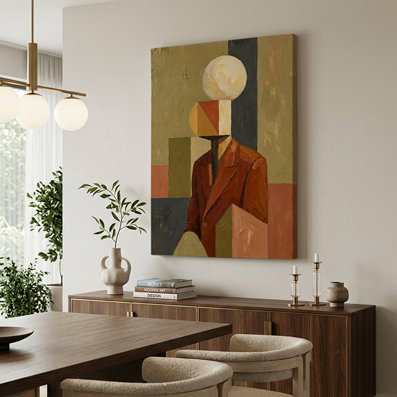 Sphere-Headed Gentleman Canvas Wall Painting - Beige - Small