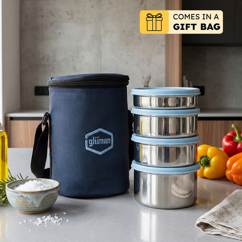Darian Blue Lunch Box (500 ml/350 ml/200 ml) - Five Piece Set - Bundles