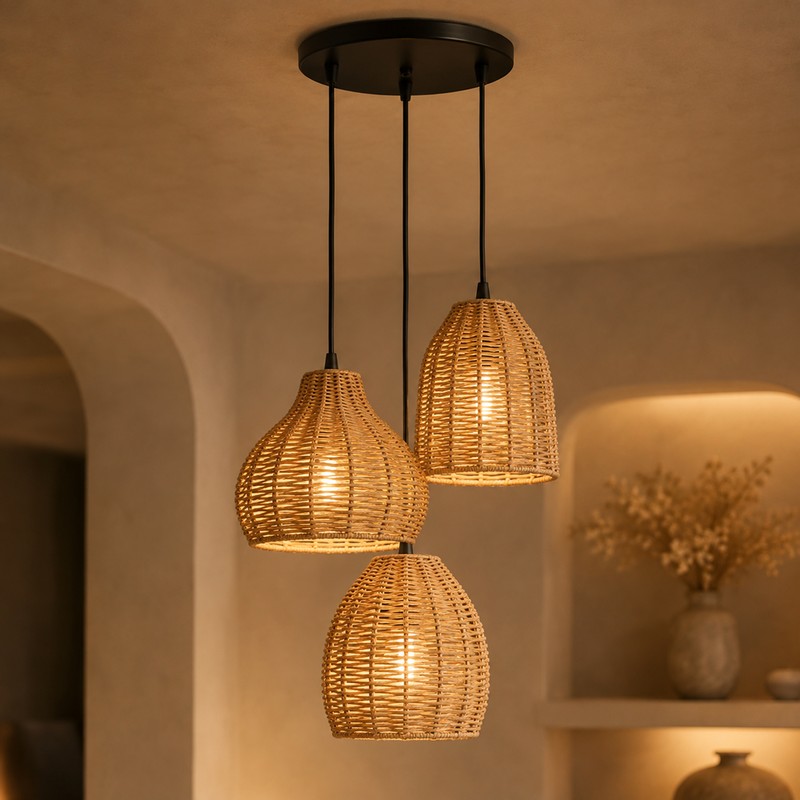 Wickra Rattan Cluster Raffia Ceiling Lamp - Product Size