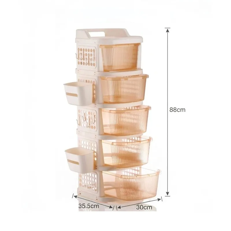 Ivory five-tier rack shown with height and base dimensions