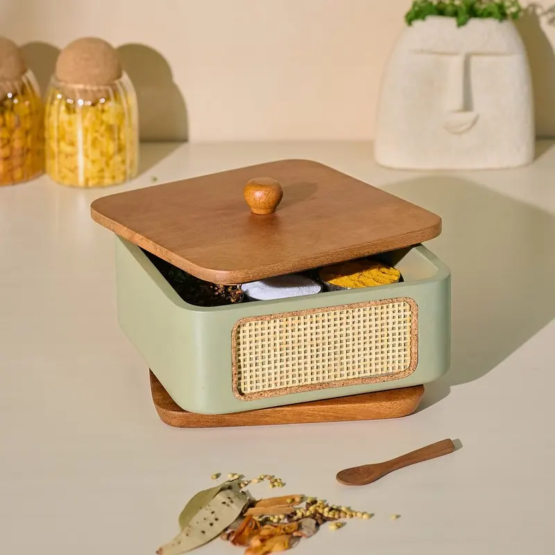 Rustic Aroma Wood Square Masala Box