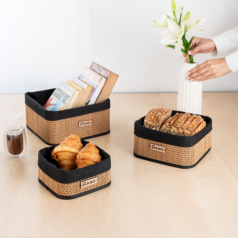 Terra Weave Bamboo Storage Basket (Black) - Set of Three