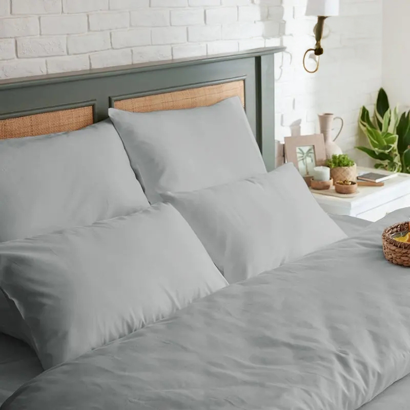 Maison Solid Cotton Pillow Cover (Light Grey,400TC) - Set Of Two - 18 x 28 inches