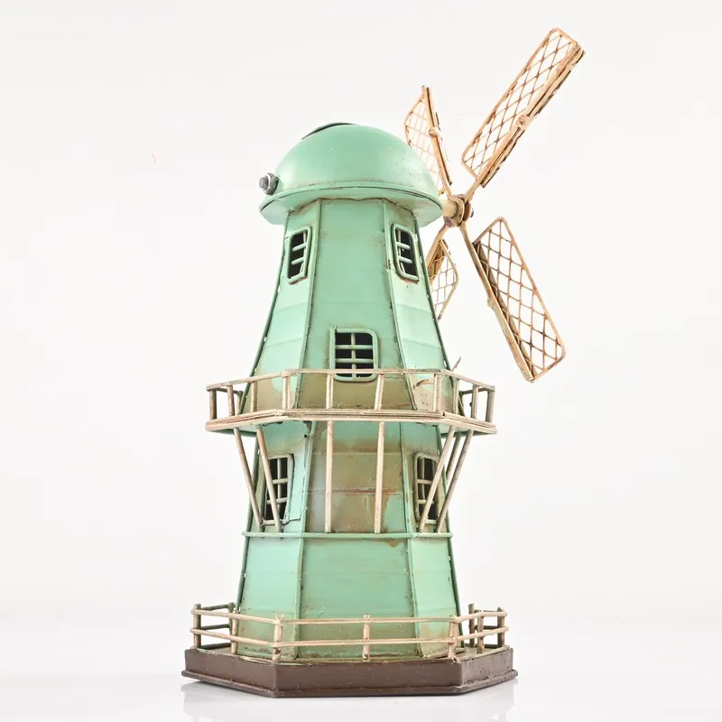 Rear view of the blue windmill iron showpiece on a white background