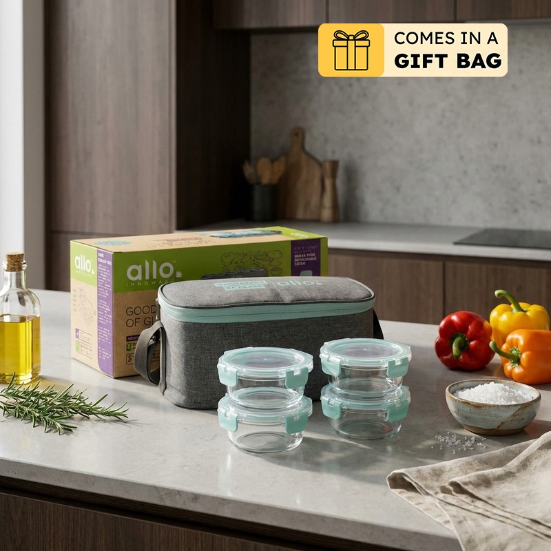 Jonas Lunchbox With Grey Bag (390 ML) - Set Of Four - 390 ML