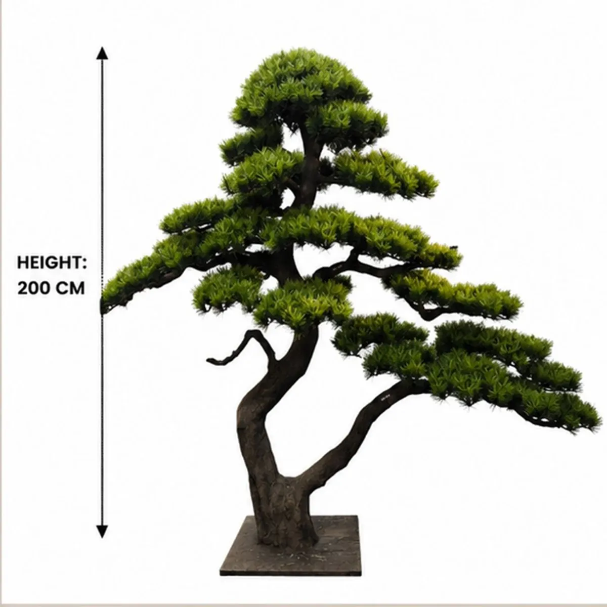 Artificial bonsai tree shown against a white background with a tall sculptural form